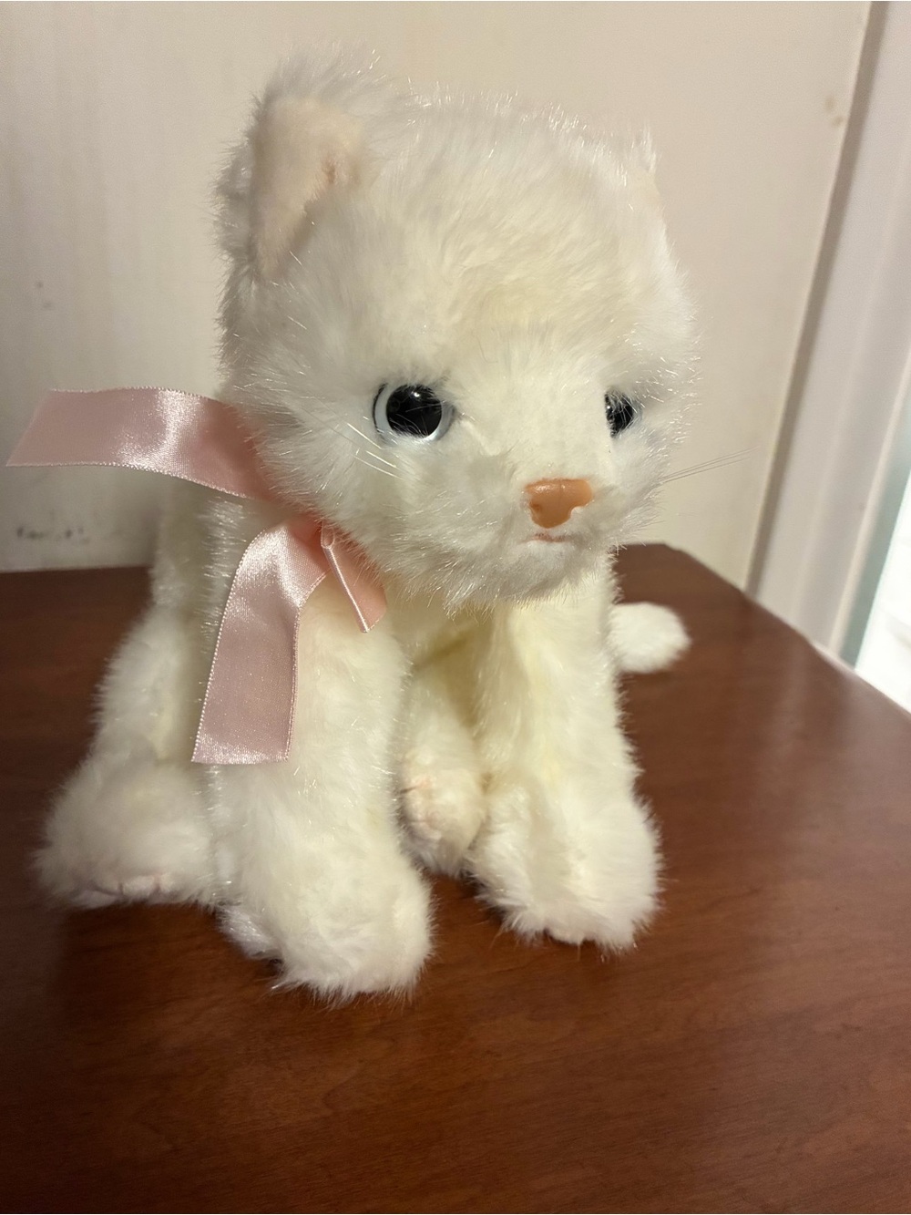 TY Classic Cat Crystal White Kitty Plush Stuffed Animal 2002 Pink Bow Floppy Leg